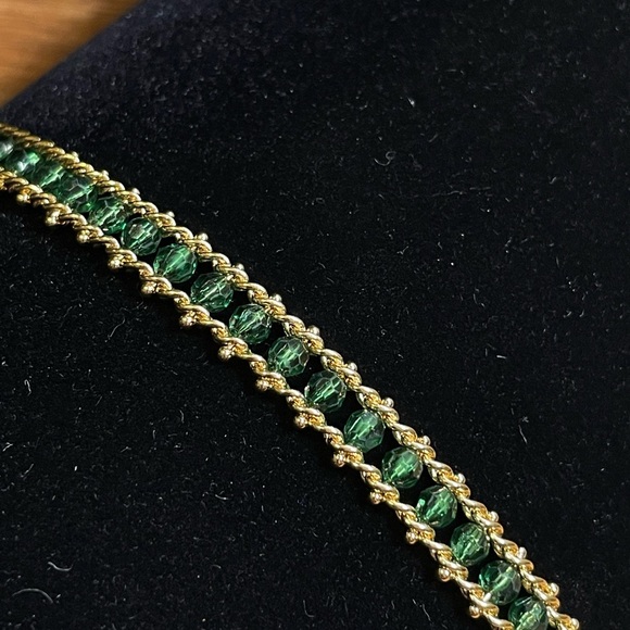 Vintage Deadstock 10KT Gold Filled Bracelet with Green Quartz Faceted Crystals - Picture 7 of 7